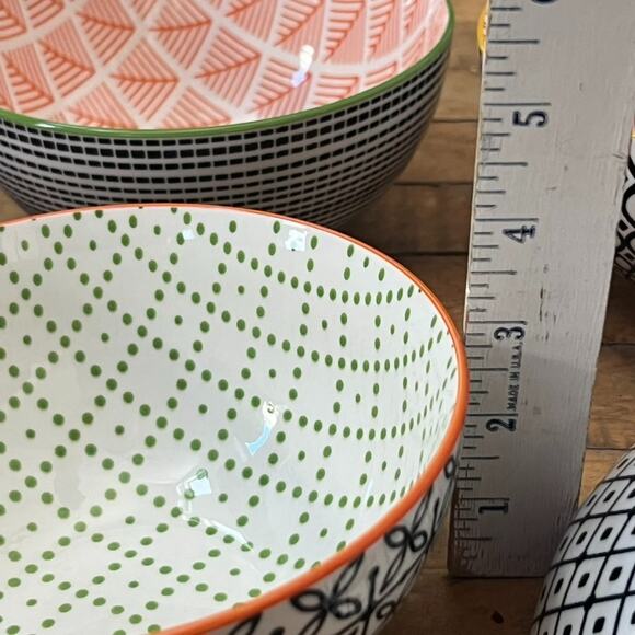 Over and Back Bowls Double Print Geometry Colorful Stoneware Set of 6 - Picture 10 of 13